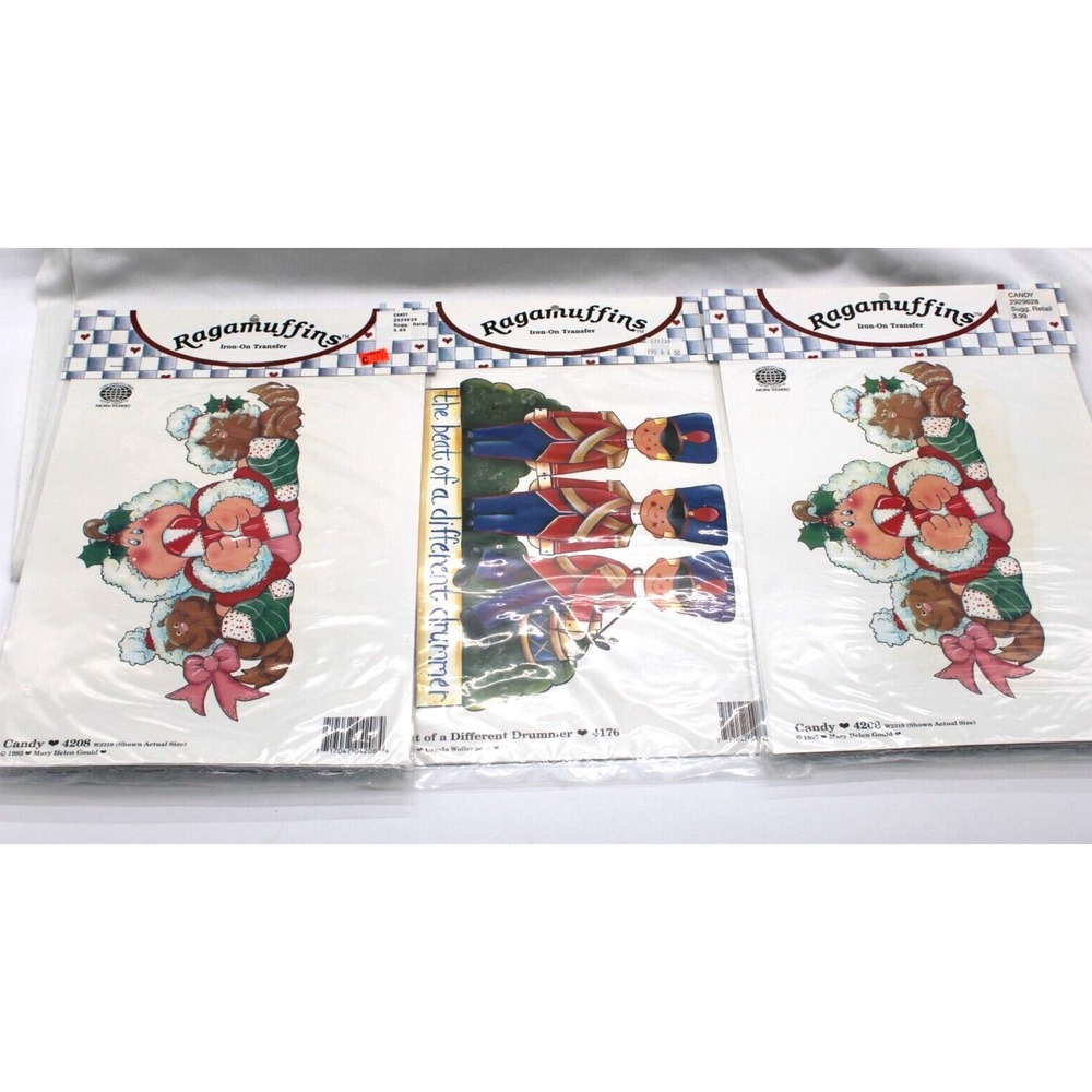 Ragamuffins VTG Christmas Iron-On Transfers, X3, NEW 90s CANDY & DRUMMER BOY